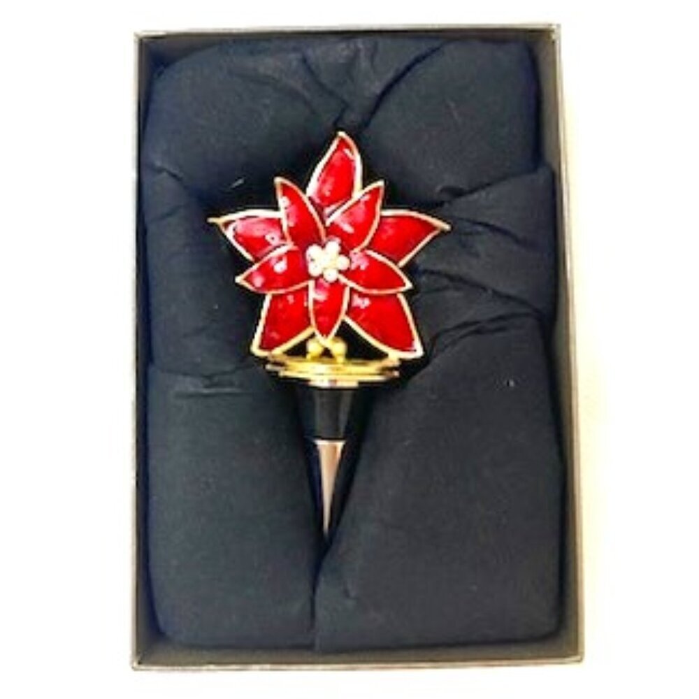 Front Gate Olivia Riegel Bottle Stopper Hand-Set Swarovski Crystals Poinsettia